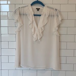 Ann Taylor Factory Cream Pleated Ruffle Top